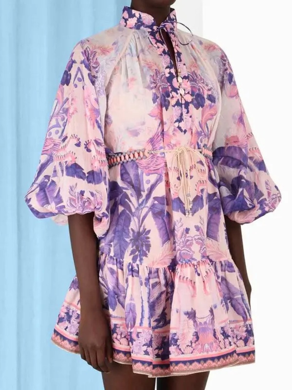 Zimmermann Pink & Purple Floral Puff-Sleeve Mini Dress